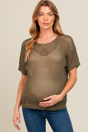 Olive Open Knit Maternity Sweater Top