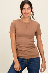 Mocha Ruched Micro-Rib Top