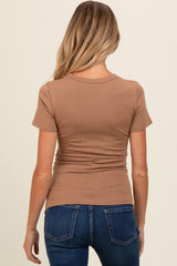 Mocha Ruched Micro-Rib Maternity Top