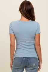 Blue Ruched Micro-Rib Top