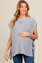 Grey Chunky Knit Side Tie Maternity Sweater Top