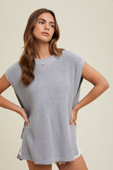 Grey Chunky Knit Side Tie Maternity Sweater Top