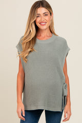 Olive Chunky Knit Side Tie Maternity Sweater Top