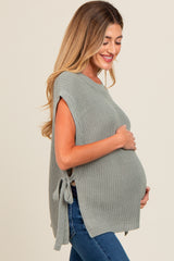 Olive Chunky Knit Side Tie Maternity Sweater Top