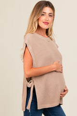 Mocha Chunky Knit Side Tie Maternity Sweater Top