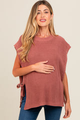 Rust Chunky Knit Side Tie Maternity Sweater Top