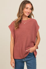 Rust Chunky Knit Side Tie Sweater Top