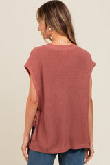 Rust Chunky Knit Side Tie Sweater Top