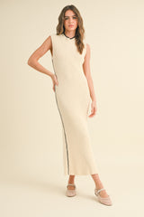 Cream Contrast Trim Sleeveless Maternity Sweater Dress