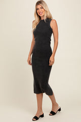 Charcoal Vintage Wash Ribbed Cutout Dress