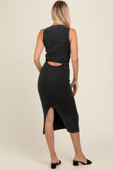 Charcoal Vintage Wash Ribbed Cutout Dress