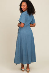 Blue Chambray Wrap Maxi Dress