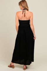 Black Halter Crochet Top Maternity Maxi Dress