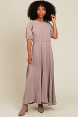 Taupe Vintage Wash Puff Sleeve Maxi Dress