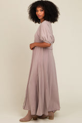 Taupe Vintage Wash Puff Sleeve Maxi Dress