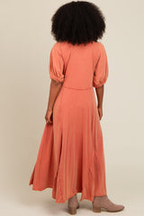 Rust Vintage Wash Puff Sleeve Maxi Dress