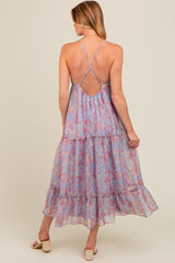 Periwinkle Abstract Floral Crisscross Back Maternity Maxi Dress