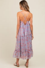 Periwinkle Abstract Floral Crisscross Back Maxi Dress