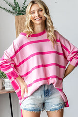 Pink Striped Knit Dolman Sleeve Top