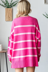 Pink Striped Knit Dolman Sleeve Top