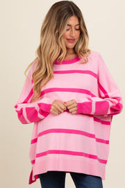 Pink Striped Knit Dolman Sleeve Maternity Top