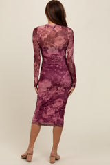 Magenta Floral Mesh Midi Dress