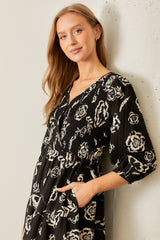 Black Floral Smocked Tiered Dress