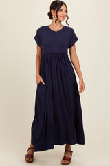 Navy Ruffle Trim Maxi Dress