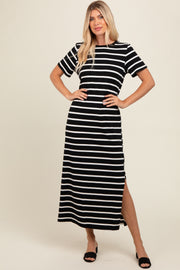 Black Striped Side Slit Maxi Dress