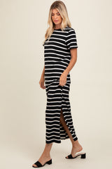 Black Striped Side Slit Maxi Dress