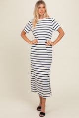 Navy Striped Side Slit Maxi Dress