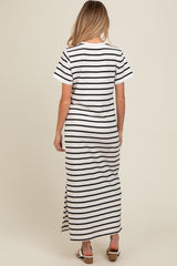 White Striped Side Slit Maternity Maxi Dress