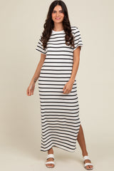 White Striped Side Slit Maxi Dress