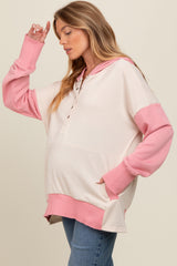 Beige Colorblock Relaxed Fit Maternity Hoodie