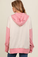 Beige Colorblock Relaxed Fit Maternity Hoodie