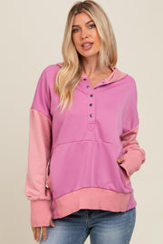 Magenta Colorblock Relaxed Fit Hoodie