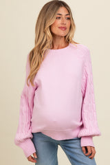 Lavender Contrast Cable Knit Sleeve Maternity Sweater