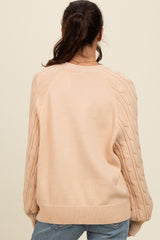 Beige Contrast Cable Knit Sleeve Sweater