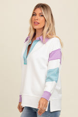 Lavender Colorblock Stripe Polo Sweatshirt