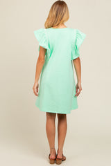 Mint Green Embroidered Ruffle Sleeve Dress