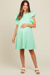 Mint Green Embroidered Ruffle Sleeve Maternity Dress