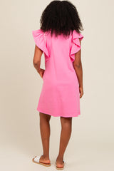 Pink Embroidered Ruffle Sleeve Dress