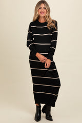 Black Striped Knit Drop Shoulder Maternity Midi Dress