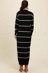 Black Striped Knit Drop Shoulder Midi Dress