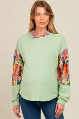 Mint Green Contrast Print Sleeve Hooded Maternity Top