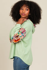 Mint Green Contrast Print Sleeve Hooded Top