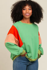 Green Colorblock Dolman Sleeve Sweatshirt