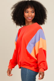 Coral Colorblock Dolman Sleeve Sweatshirt