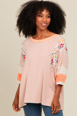 Peach Mixed Print Dolman Sleeve Top