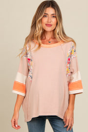 Peach Mixed Print Dolman Sleeve Maternity Top